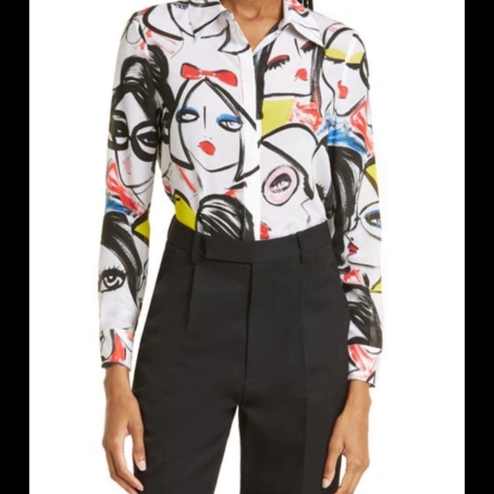 Alice + Olivia Multicolor Graphic Button Down Shirt